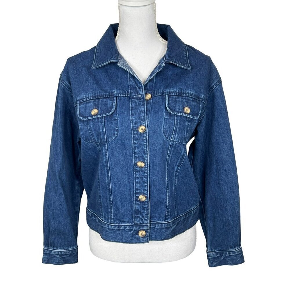 TALBOTS PETITE Cropped Denim Jacket Blue Size S EUC